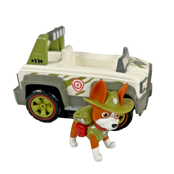 Paw Patrol Jungle Rescue Pup - Tracker Figure W/ Camouflage Cruiser Vehicle Jeep - Picture 1 of 4